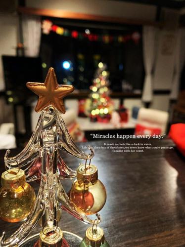 a christmas tree with a star on top of it at Pension Marieペンションマリエ in Yamanakako