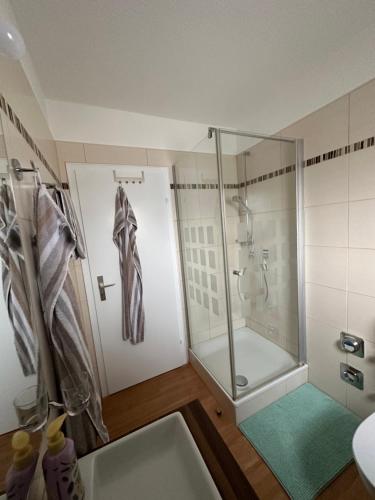 a bathroom with a shower and a sink at FeWo-City in Gießen