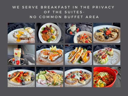a collage of different pictures of food on plates at The Viaduct - Suites & More in Prague