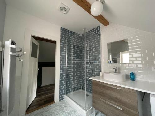 a bathroom with a sink and a shower at Petite maison de charme in Dinsheim