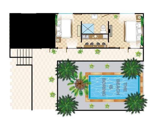 een plattegrond van een villa met een zwembad bij AmazINN Places Casco Viejo Pool and Rooftop XI in Panama-Stad