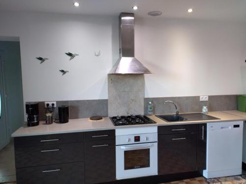 a kitchen with a stove and a sink at La Coste Blanque in Montaut