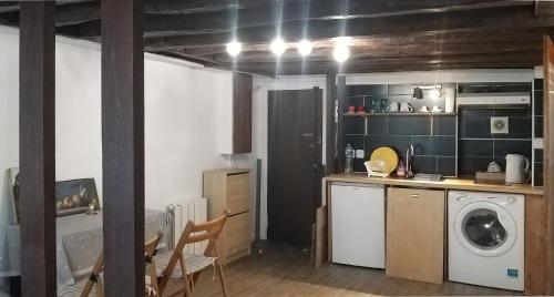 eine Küche mit Waschmaschine in der Unterkunft HAUSSMANN ESPACE in Paris