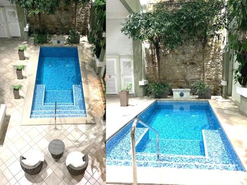 two pictures of a swimming pool in a house at AmazINN Places Casco Viejo unique Desing and Pool II in Panama City