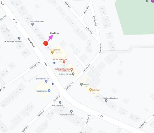 a map with a red circle on it at Daisy in Whetstone