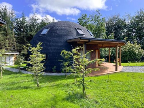 una casa en una cúpula en un patio con árboles en Domos Futronhue en Futrono