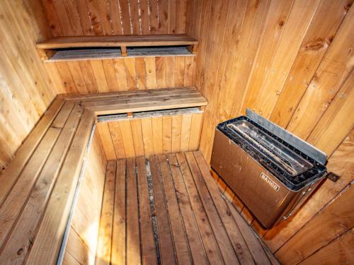 an overhead view of the inside of a wooden cabin at Ariki - National Park Holiday Home in National Park