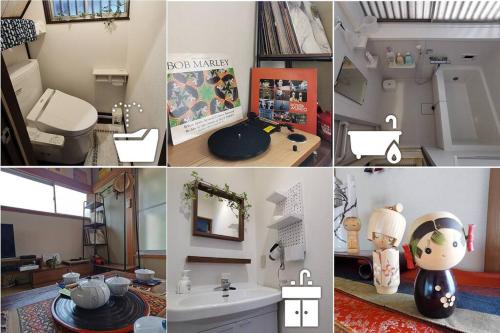 un collage de fotos de una habitación con baño en Otsuka House, en Tokio