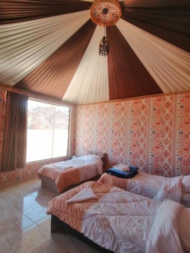 Ένα ή περισσότερα κρεβάτια σε δωμάτιο στο Lukasa camp Wadi Rum
