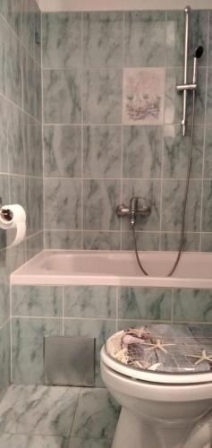 a bathroom with a toilet and a bath tub at Apartman Luka in Kupres