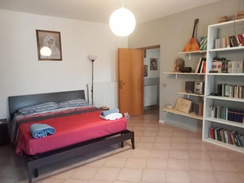 a bedroom with a bed and a book shelf at bed and breakfast- Ai piedi del parco in San Donato Val di Comino
