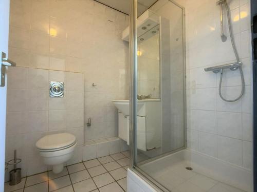 een badkamer met een toilet en een douche bij Wijk de Brabander 58 in Cadzand