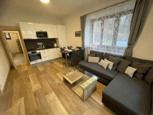 a living room with a couch and a table at Rocky Apartment in Rokytnice nad Jizerou