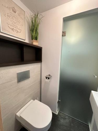 a bathroom with a toilet and a sink at Apartament Centrum Krawiecka 2 in Wrocław