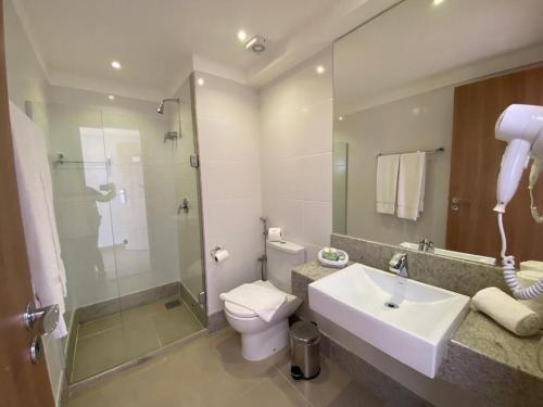 een badkamer met een wastafel, een toilet en een spiegel bij hotel Pedra Azul ES in Domingos Martins
