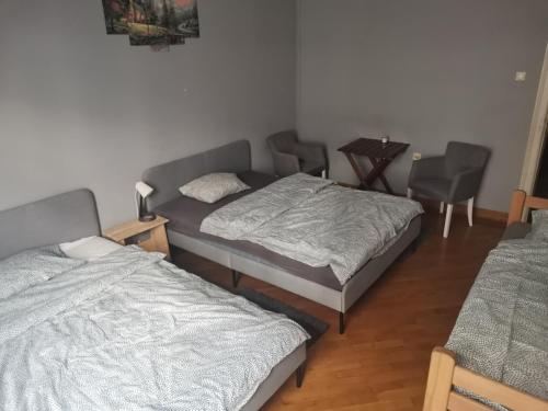 a bedroom with two beds and a table and chairs at Cozy palace in Belgrade