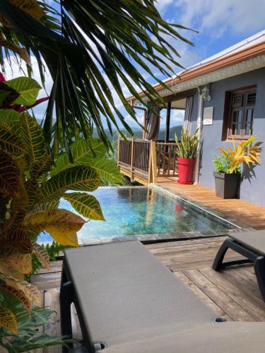 a swimming pool in the backyard of a house at Muscade lodge in Le Marin