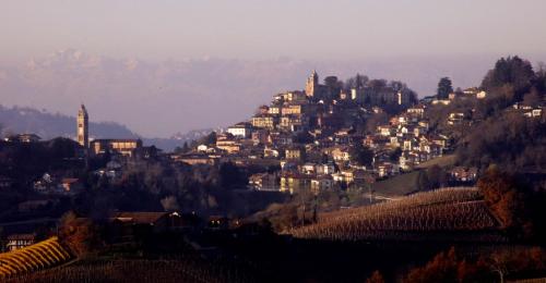 a town on a hill with a bunch of buildings at Villa Biancospino - luxury and private villa in Langhe in Monforte dʼAlba