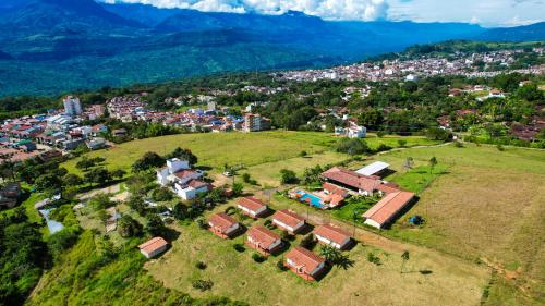 an aerial view of a house on a hill at Altamira Biohotel in Socorro