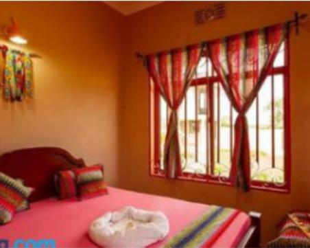 a bedroom with a bed and two windows at ZIMBE HOST Apartment in Arusha