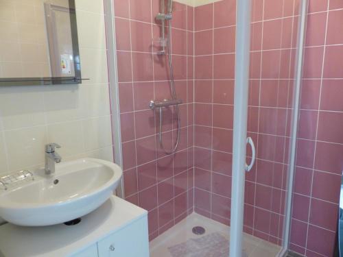 y baño con lavabo y ducha. en Gîte Meillard, 3 pièces, 4 personnes - FR-1-489-93, en Meillard