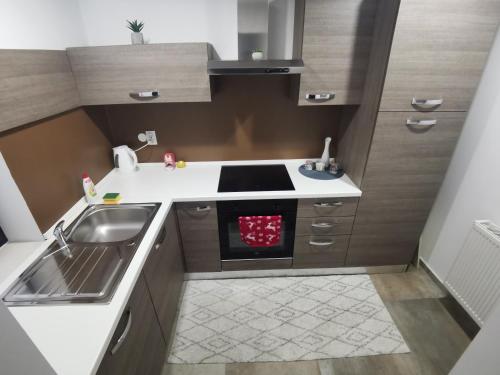 a small kitchen with a sink and a stove at Apartmani KA Sveti Martin in Sveti Martin na Muri