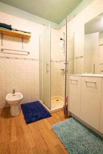 une salle de bain avec une douche, des toilettes et un lavabo dans l'établissement Au Cocorico, à Saint-Paul-en-Gâtine