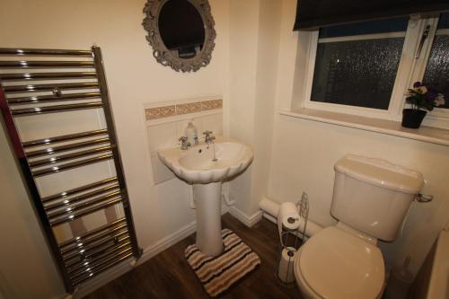 a bathroom with a toilet and a sink at Stirling House in Sheffield