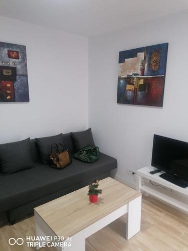 sala de estar con sofá y mesa de centro en Apartamento B-2, en Madrid
