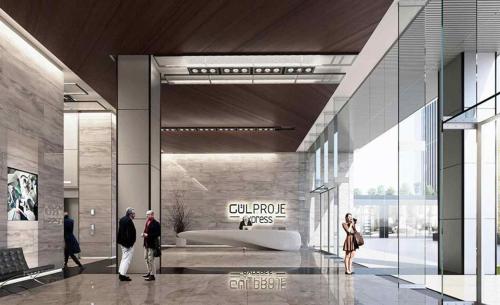 una representación de un vestíbulo con sofá en un edificio en Low Price Luxury Apartment Perfect for An Amazing Stay, en Estambul