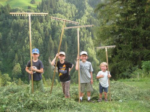 a group of boys standing in a field with poles at Hanserhof in Zell am Ziller