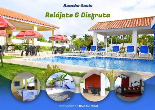 eine Collage mit Fotos eines Resorts mit einem Pool in der Unterkunft Rancho Oasis, Residencial Sanate in Higuey