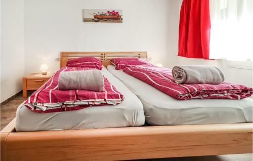2 Betten, die in einem Schlafzimmer oben liegen in der Unterkunft Lovely Apartment In Dalaas Wald With Wifi in Ausserwald