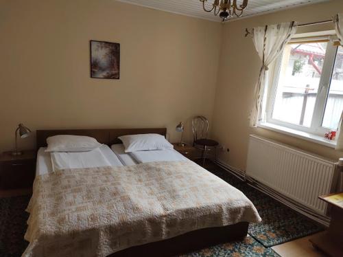 a bedroom with two beds and a window at CASA DIDINA fosta Pensiune Casa Didina in Bacău