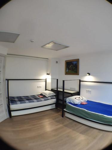 Deux lits se trouvent dans une pièce dotée d’une dans l'établissement Солензара, à Moukatcheve