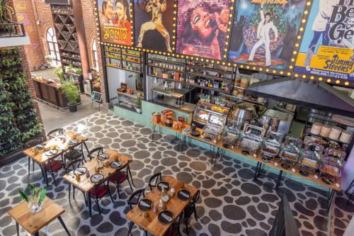 an overhead view of a restaurant with tables and chairs at Gaas BaasCo in Kathmandu
