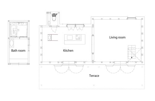 a plan of a small bathroom with a floor plan at Itako Shimagen -潮来の古民家 島源- in Itako