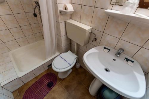 a bathroom with a white toilet and a sink at Hotel Capitol in Jupiter