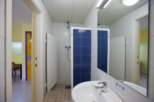 y baño con lavabo y espejo. en Alberg La Molina Xanascat, en La Molina