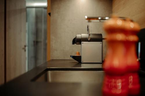 a kitchen counter with a sink and a faucet at Appartement Wiederkehr in Flachau