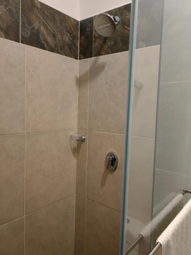 a shower with a glass door in a bathroom at Hotel Salento Mirador in Salento