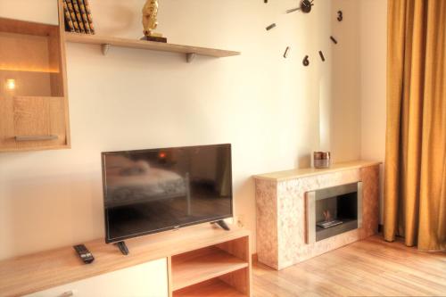salon z telewizorem i kominkiem w obiekcie New Central Luxury Oasis w Klużu-Napoce
