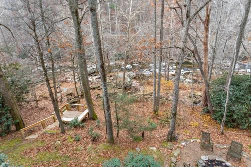 a park with a bench in the woods at Draggin Fly in Valle Crucis