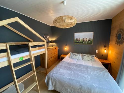 a bedroom with a bunk bed and a bunk ladder at Appartement cosy au pied des pistes in La Clusaz