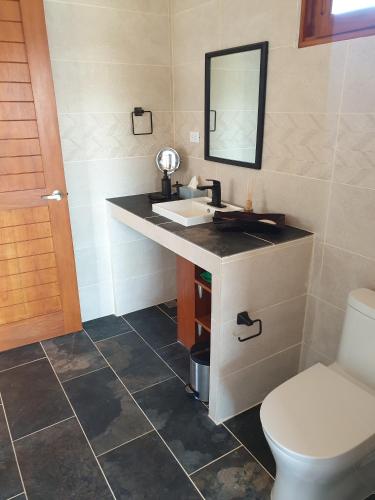 a bathroom with a sink and a toilet at Palmetto Lodge in Playa San Miguel 