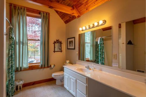 a bathroom with a sink and a toilet and a mirror at River Ridge in Boone