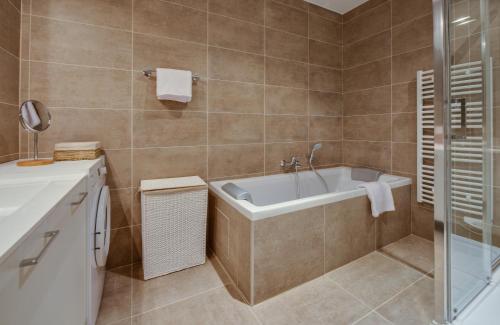 une salle de bain avec baignoire et douche dans l'établissement Appartement Le Venise, à Annecy