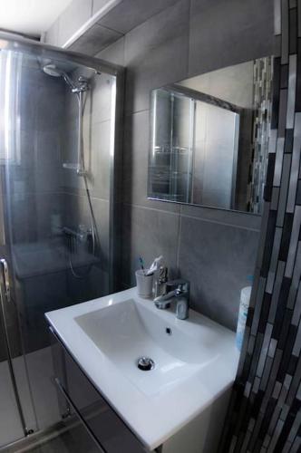 une salle de bain avec un lavabo et une douche dans l'établissement Cocooning chez Corinne , Gérardmer, à Gérardmer