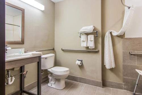 y baño con aseo y lavamanos. en Quality Inn & Suites Grove City-Outlet Mall, en Grove City