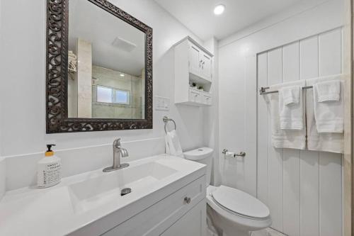 a bathroom with a sink and a toilet and a mirror at Charming Hillcrest/Mission Hills 3 BR + House in San Diego